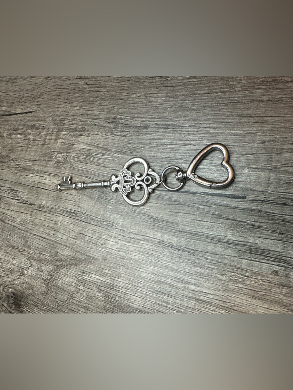Decorative Silver Heart Key Charm Keychain